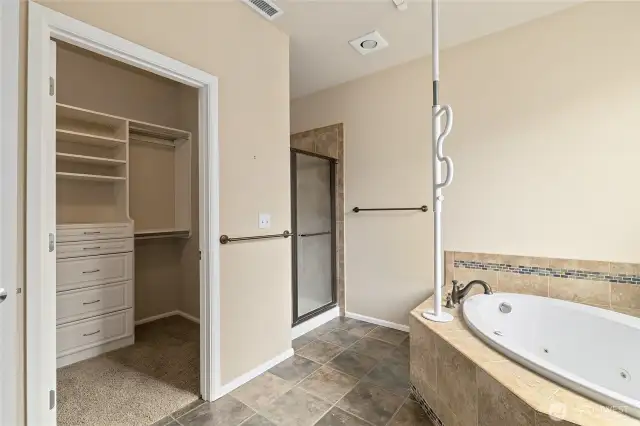 Walk in closet and shower.