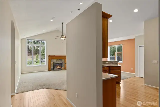 Kitchen is open to the living room and dining area. Kitchen