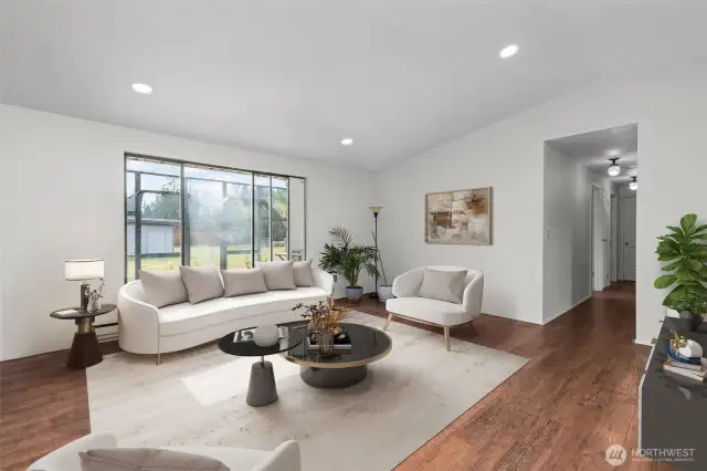 Main living area to bedrooms and view to back yard