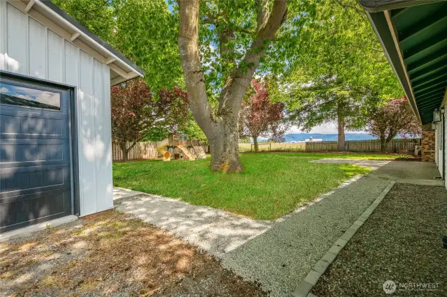 Backyard with walkway to backdoor