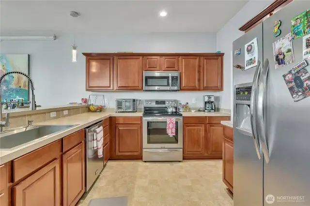 Kitchen with all stainless steel appliances