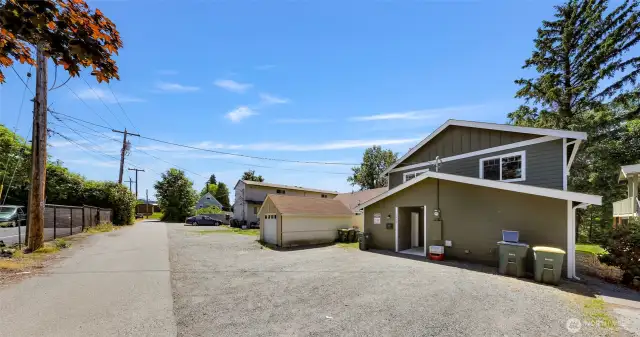 Back of home and main entry with alley access