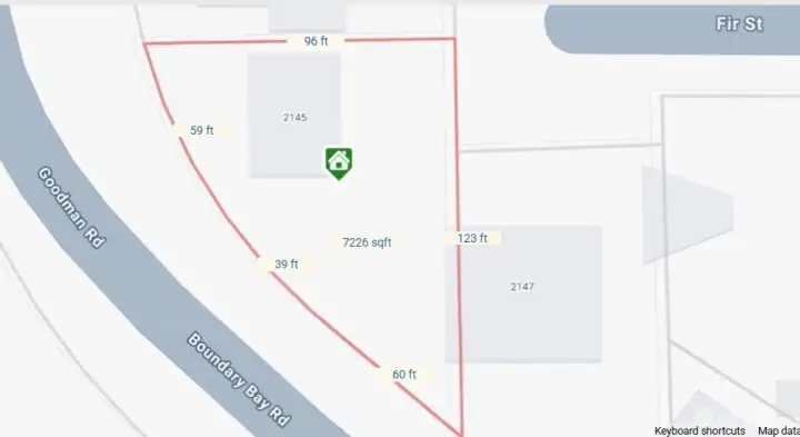 Lot Dimensions - Property backs onto Goodman/Boundary Bay Road.