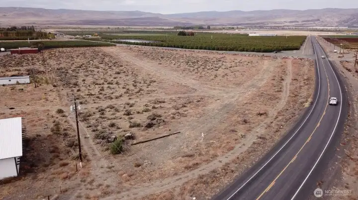 Aerial view of the 11 acres and the highway frontage of the 243.