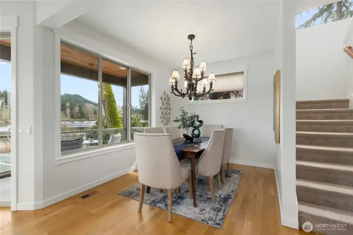 Formal dining area with sweeping views of the lake!