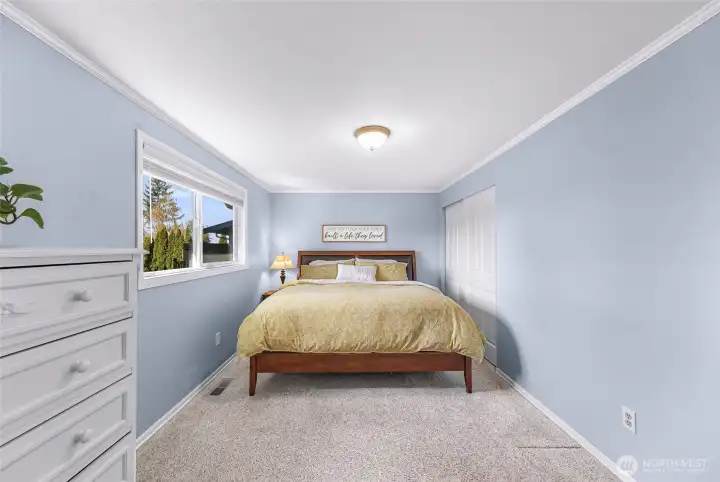 Primary bedroom looking from jack and jill attached bath
