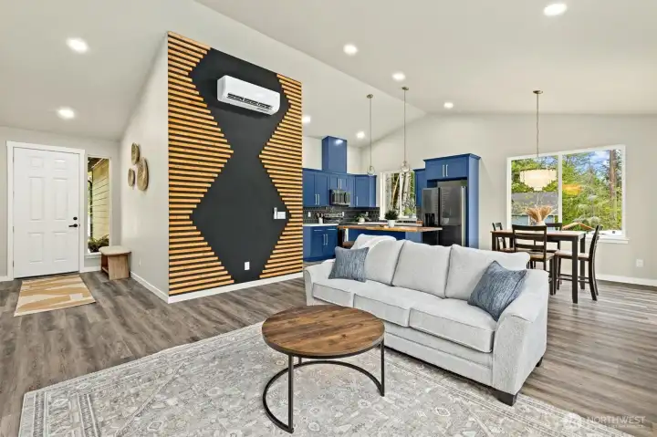 Highlighting wood accent wall.