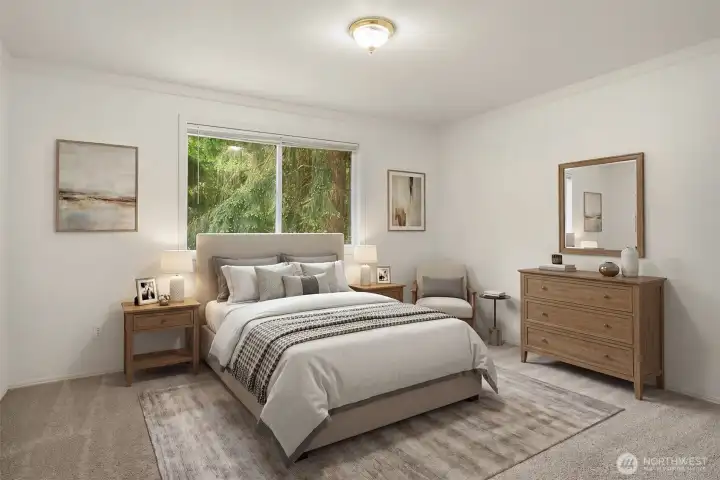 Virtually staged ensuite primary bedroom