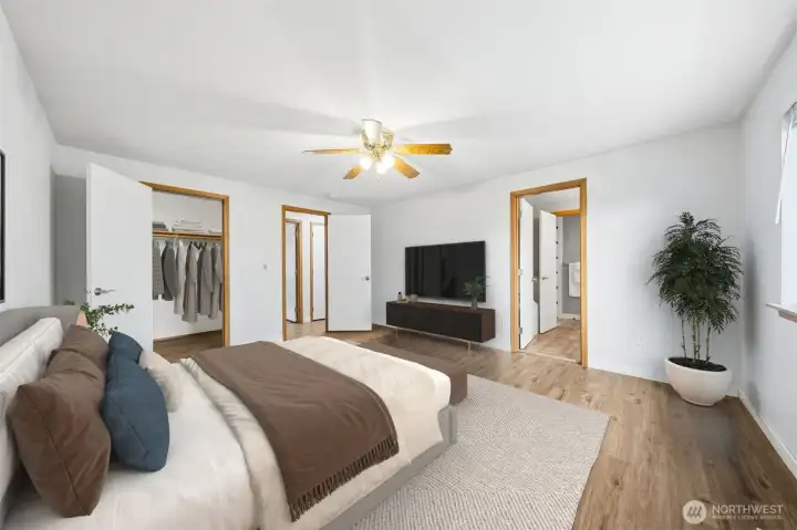 The Primary Suite is complete with a 5 piece Bath and a walk-in closet. (Virtually staged).