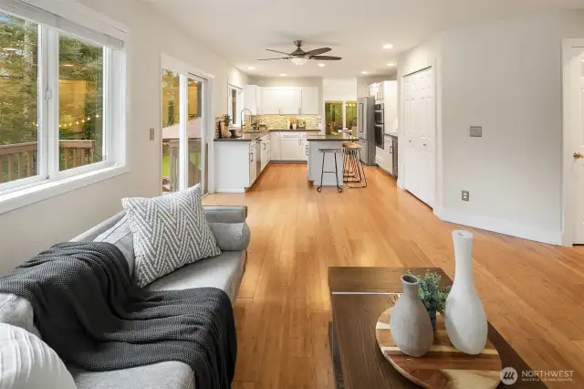 Kitchen is open and spacious, located between the dining and family rooms, making it a perfect home to entertain