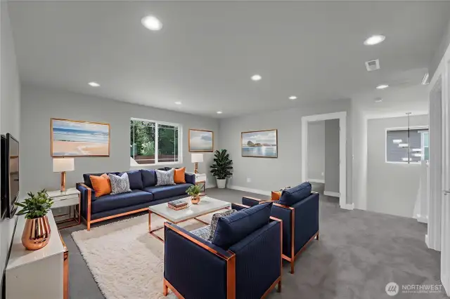 Upstairs Bonus Room would make a great play room or place to watch movies.