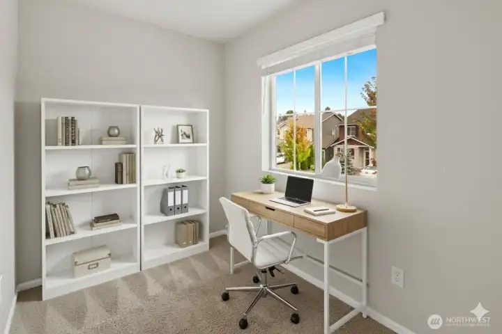 Virtually staged office area.