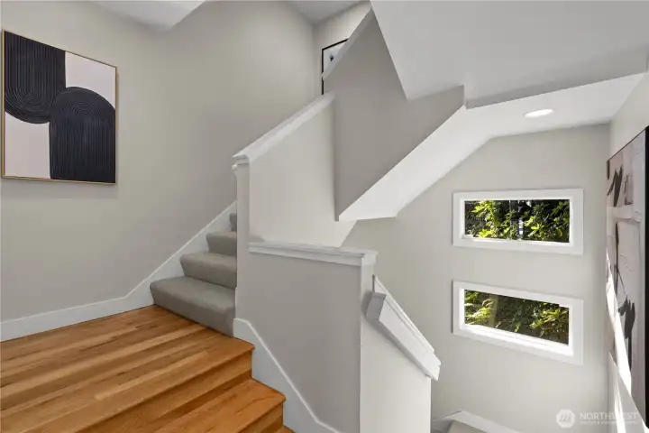 To the left is the powder room.