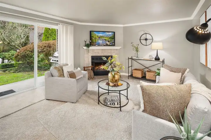 Inviting living room with cozy fireplace