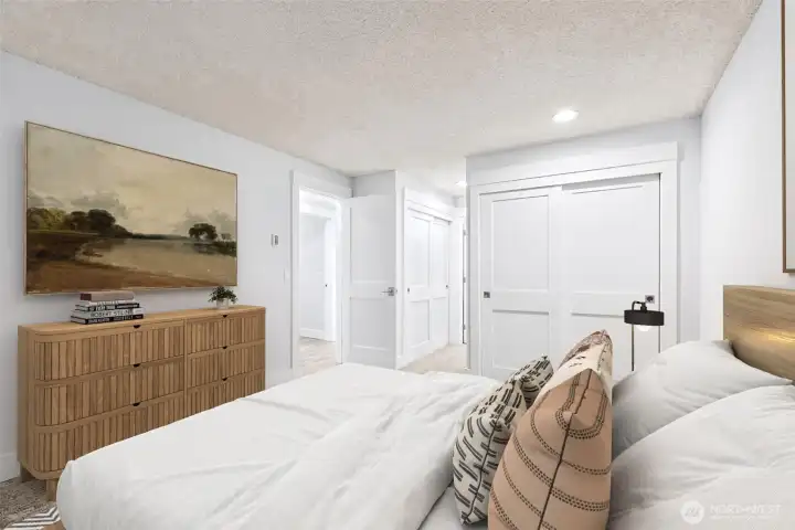 Primary Bedroom with tons of closet space  Virtually Staged
