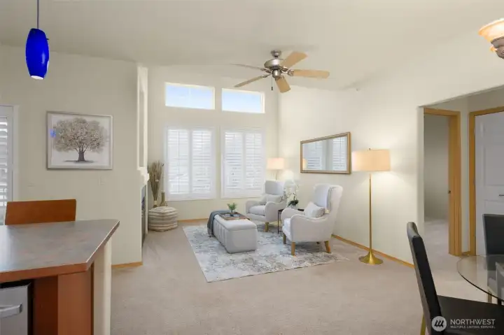 Open floor plan w/vaulted ceiling