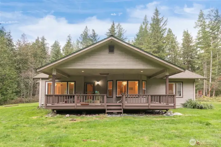 Beautiful deck overlooking the property off the kitchen and family room.