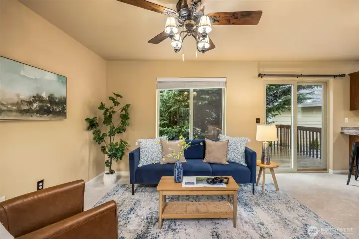 Main living area. Sliding door leads to your private balcony