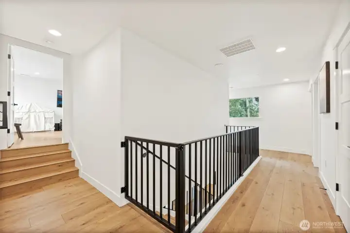 Safety gate at the top of the stairs.