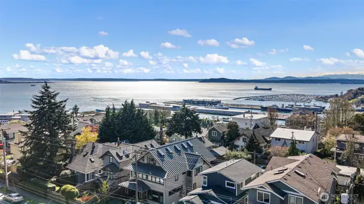 Views of Elliott Bay (drone shot from property)