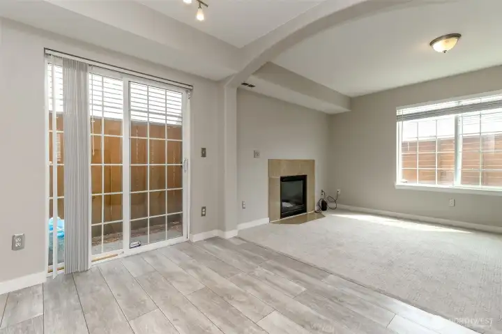 Sliding glass door in dining area