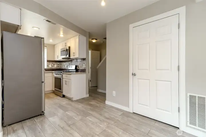 Kitchen has stainless appliances