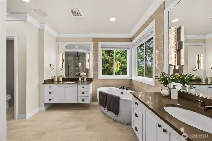 Expansive primary bath with designer finishes Expansive primary bath with designer finishes