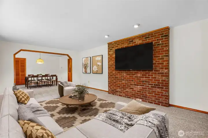 The main living room, looking into the dining area. This is a large room. (Virtually Staged)