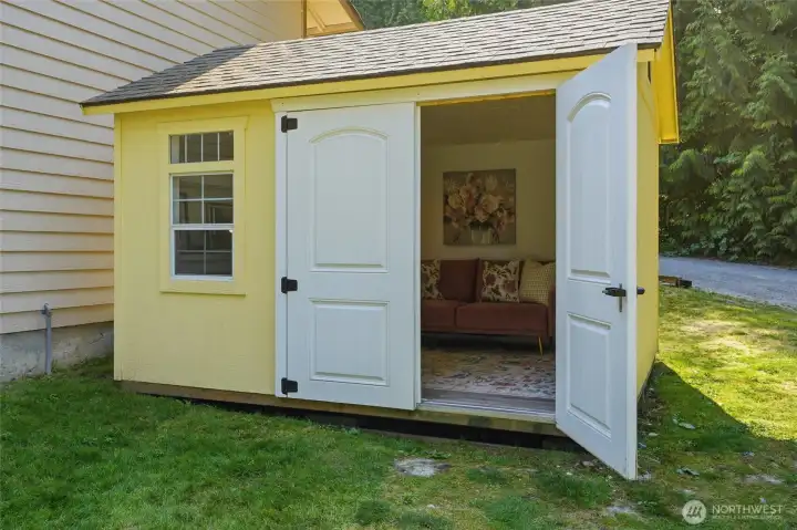 Detached shed with power has been used as a art studio- Fun space to relax or have a detached home office. Detached shed with power has been used as a art studio- Fun space to relax or have a detached home office.
