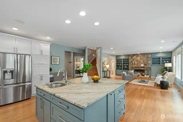 Entertainment size kitchen and family room.
