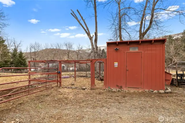 Fully enclosed chicken coop.