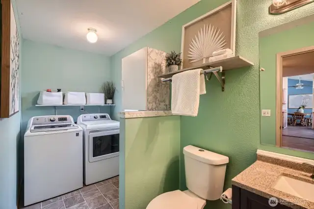 Multifunctional and practical, this half bath doubles as a laundry area, making household tasks easier while providing added convenience and efficiency.