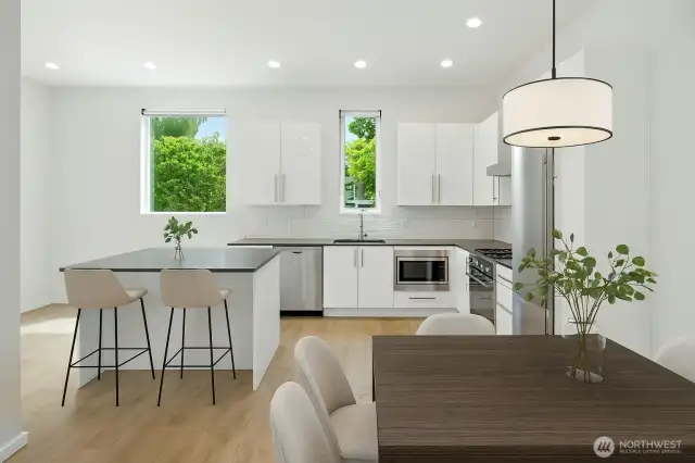 2nd floor living, chef's kitchen and formal dining area!