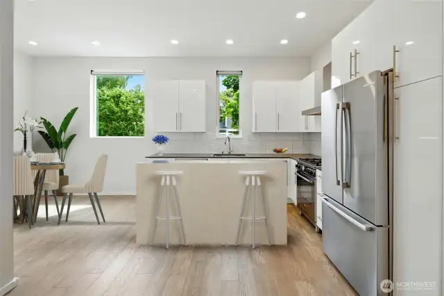 2nd floor living, chef's kitchen and formal dining area!