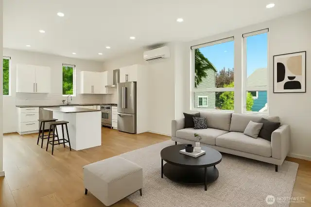 2nd floor living, chef's kitchen and formal dining area!