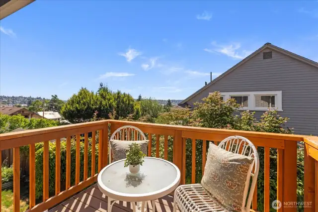 Deck off of dining room with Westerly views of the Olympics and gorgeous sunsets.