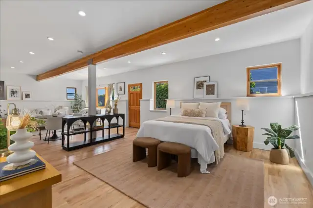 Lower level with tall ceilings, kitchen, private entrance, W/D, full kitchen and full bathroom.