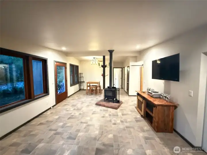 living room at dusk