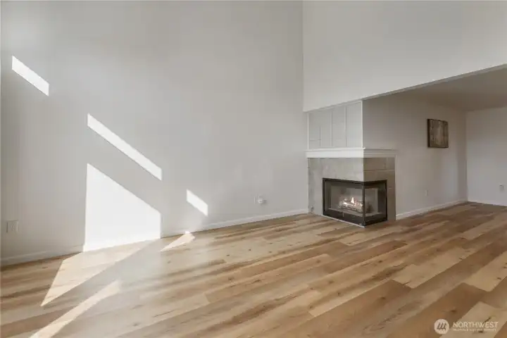 Corner fireplace.