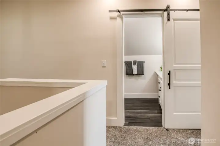 Barn doors on hall bathroom