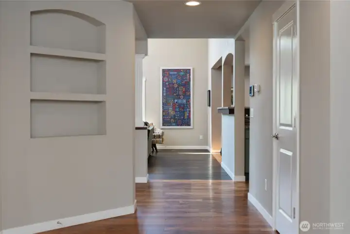 wide entry way with shelves