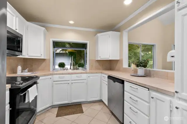 Kitchen is open to living and dining area.