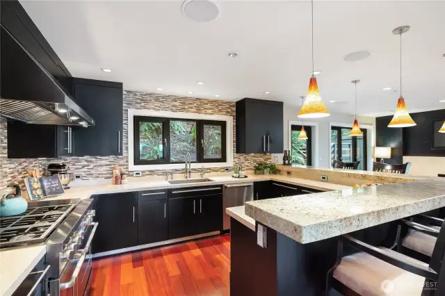 Gourmet kitchen with ample counter space and storage