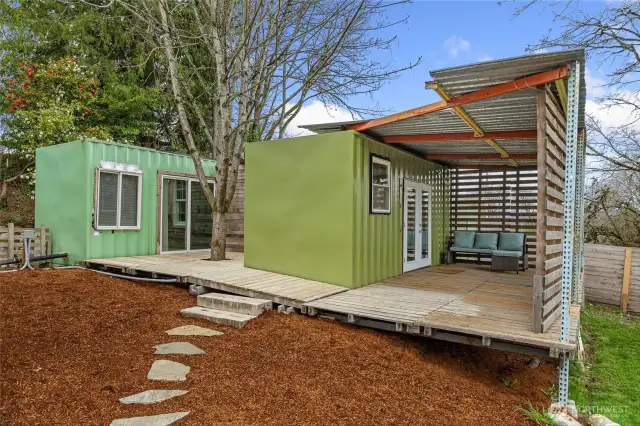 Converted metal shipping containers have been converted to studio/office space with a bathroom and small kitchen for convenience. Non permanent structures that can be removed if so desired. Fun structures and have endless uses!