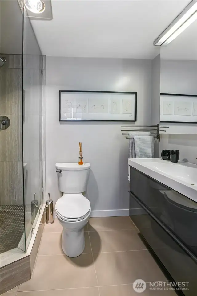 Sleek spa-like shower in the main bathroom.