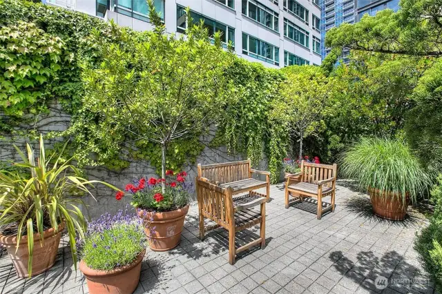 Beautiful seating areas are scattered throughout the lush landscaping.
