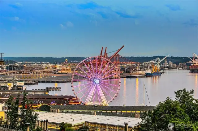 The lights of Harbor Island and the Great Wheel...