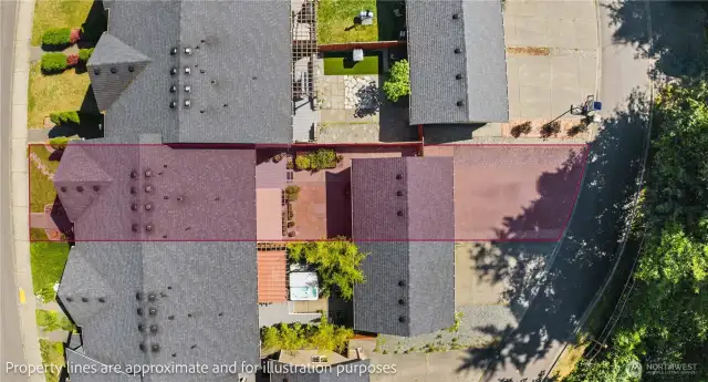 Courtyard-Style Backyard is very private! (Property lines are just approximates)