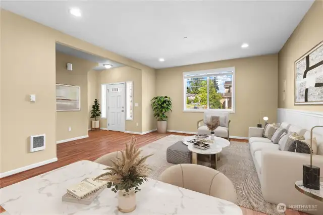Living Room facing front entry. (Virtual Staging)