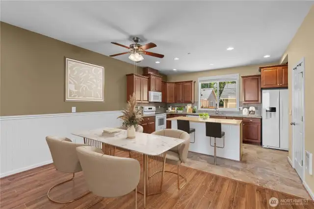 Dining Room w/Ceiling Fan is adjacent to the spacious Kitchen.